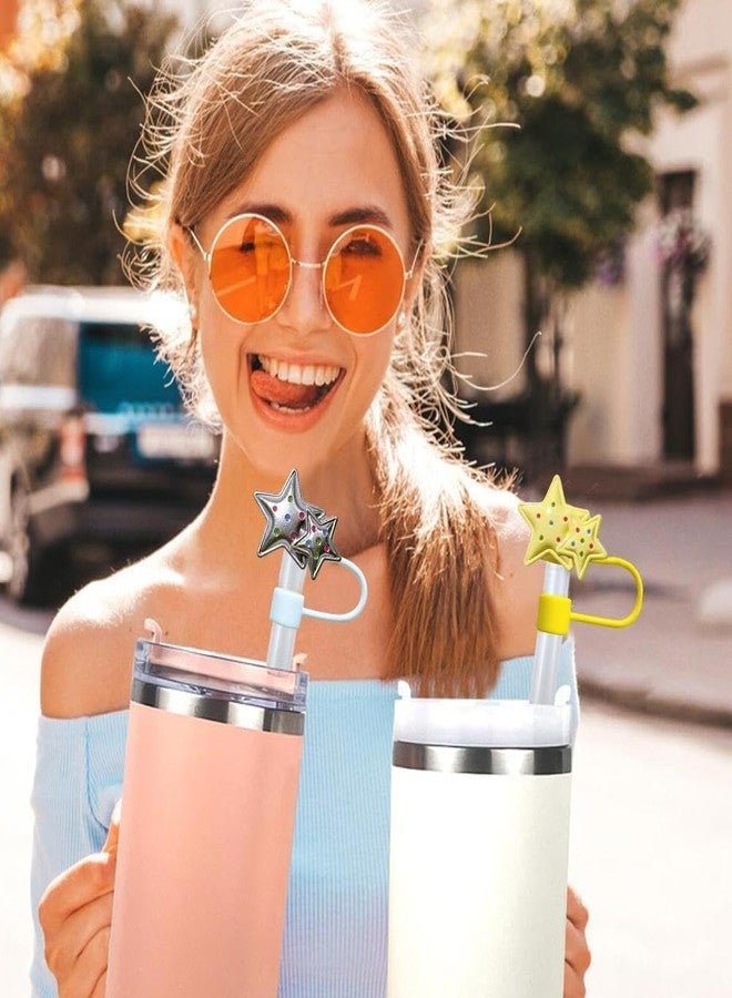 WLngtv Cute Star Reusable Straw Toppers Drinking Straw Covers,Silicone Glitter Straw Cover for Stanley Cup, Cute Glitter Star Straw Toppers for Tumblers Cup Accessories (Blue) - Image 4